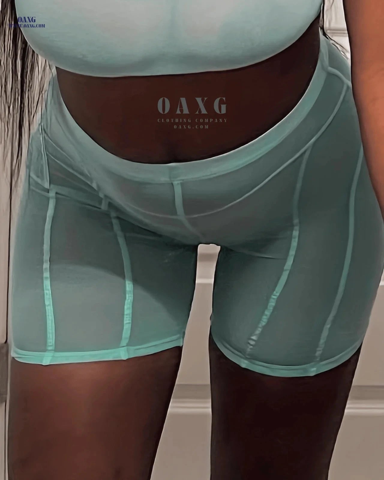 Sexy Solid Mesh Shorts - Women's High Waist, Stretchy & Sheer   OAXG 