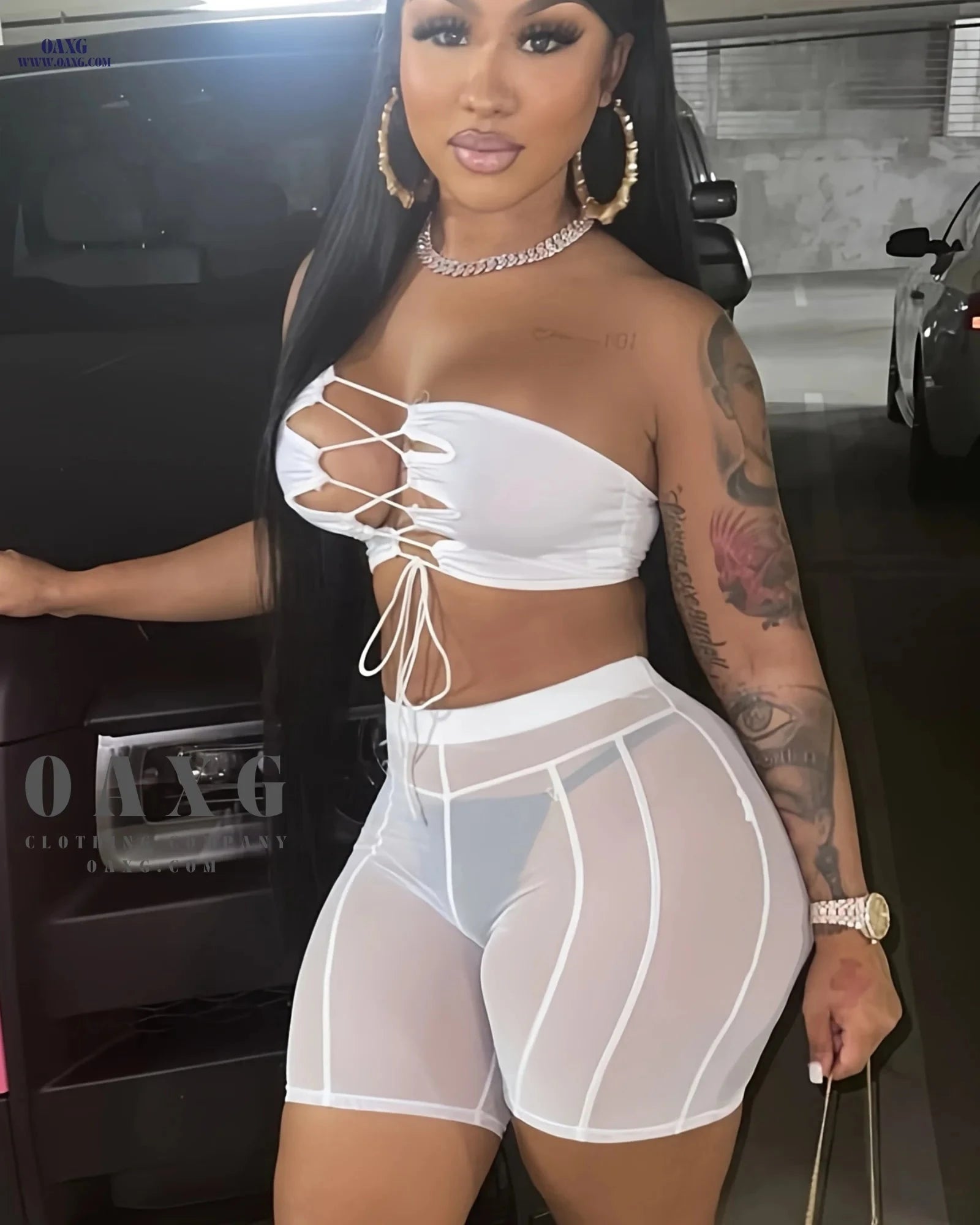Sexy Solid Mesh Shorts - Women's High Waist, Stretchy & Sheer   OAXG 