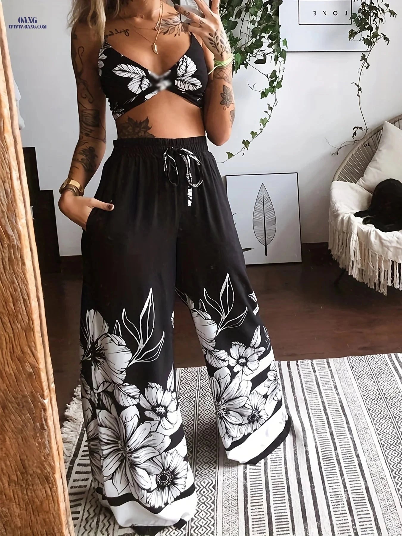 Sexy Strapless Wide-Leg Pants Set - Summer Women's Clothing   OAXG 