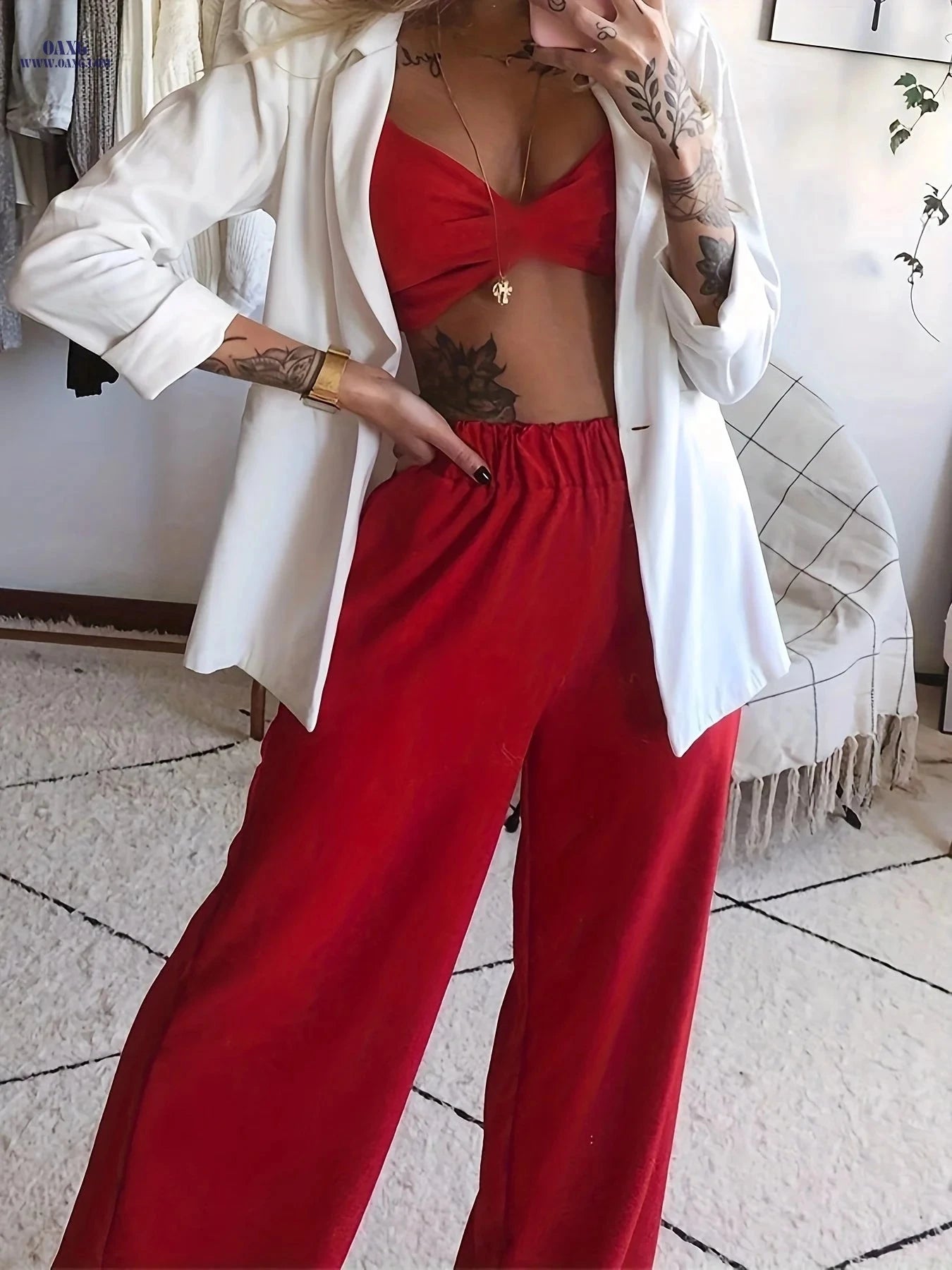 Sexy Strapless Wide-Leg Pants Set - Summer Women's Clothing   OAXG 