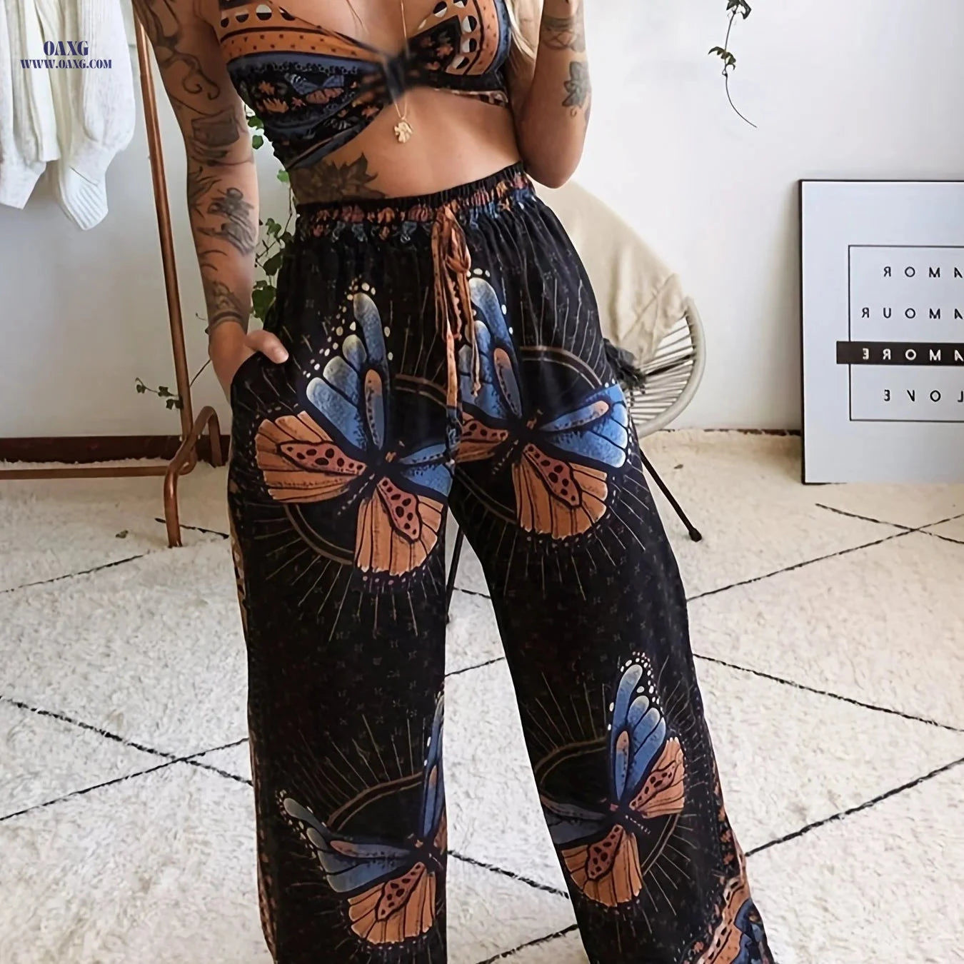 Sexy Strapless Wide-Leg Pants Set - Summer Women's Clothing   OAXG 
