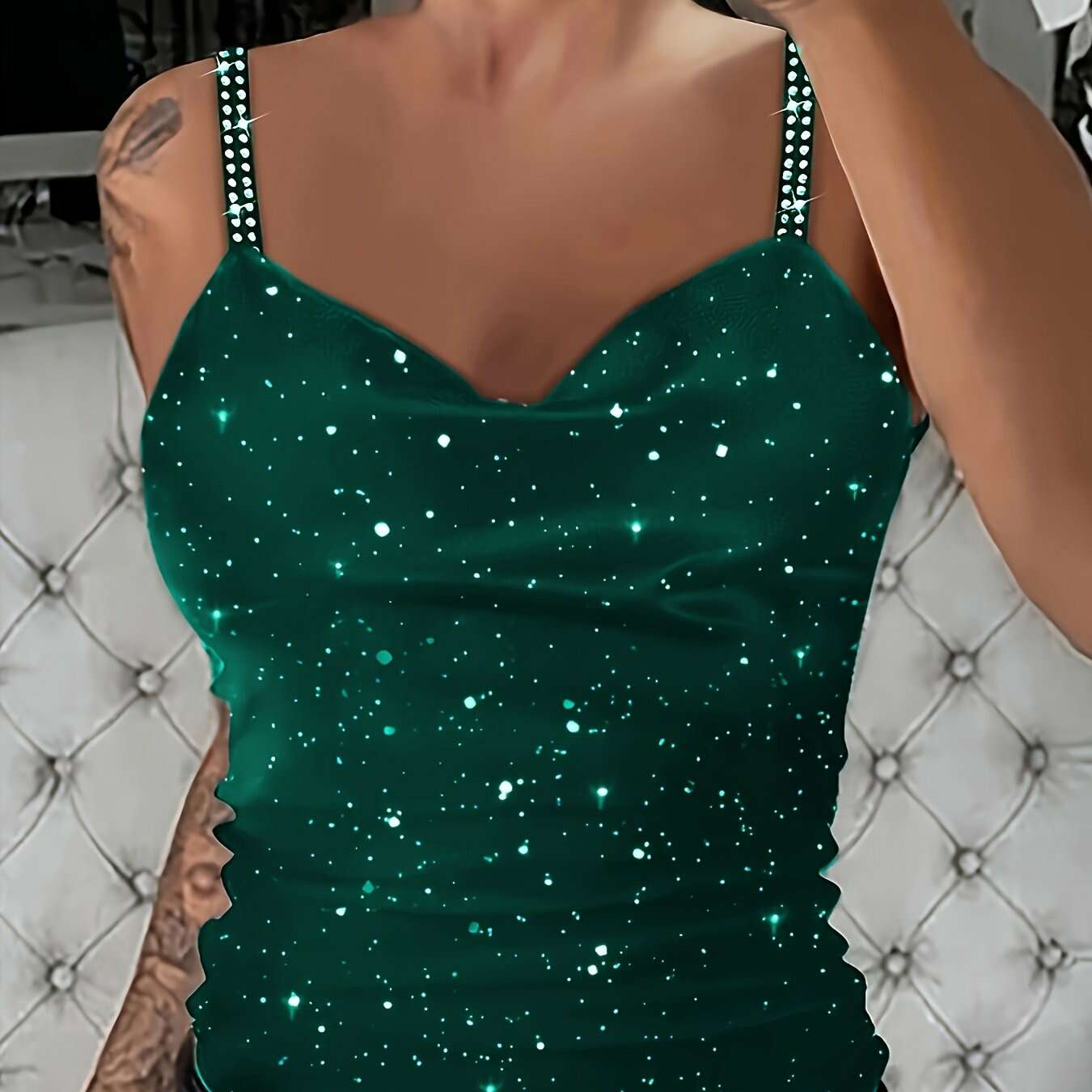 Sexy Women's Sparkly Rhinestone Tank Top - V-Neck Glitter Style   OAXG Black / S