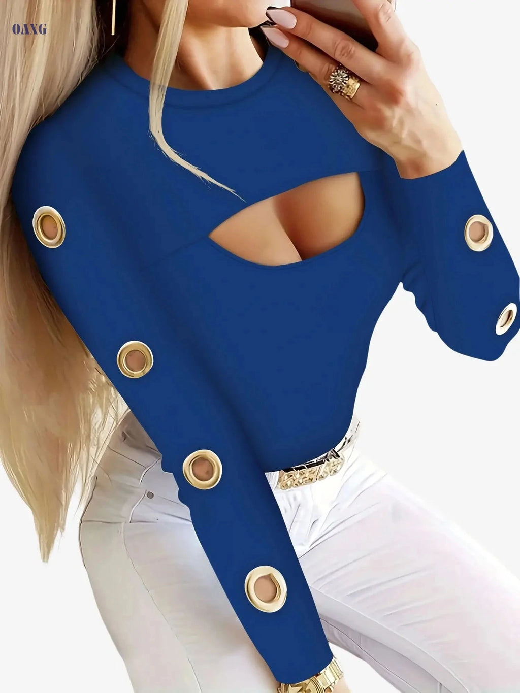 Sexy Yellow Long Sleeve T-Shirt for Women - Cut-Out Details, Casual Style   OAXG Black / S