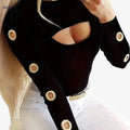 Sexy Yellow Long Sleeve T-Shirt for Women - Cut-Out Details, Casual Style   OAXG Black / S