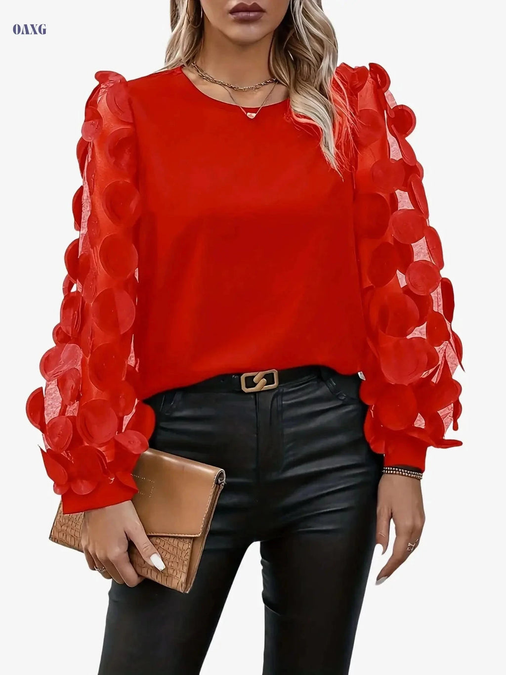 Shangyue Semi-Sheer Mesh Sleeve Shirt - Elegant Spring Fashion   OAXG 