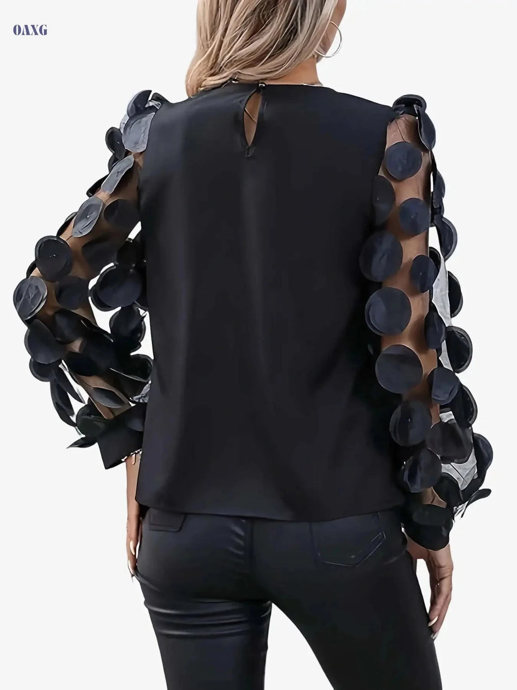 Shangyue Semi-Sheer Mesh Sleeve Shirt - Elegant Spring Fashion   OAXG Black / S