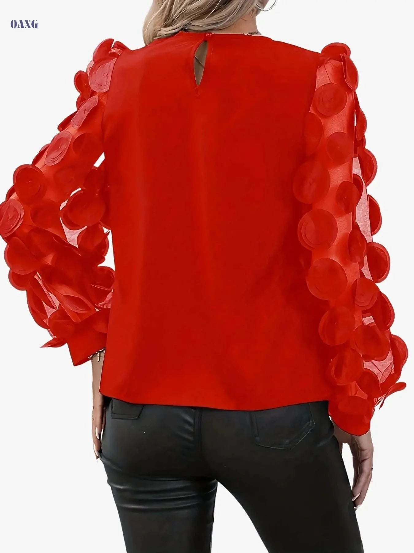 Shangyue Semi-Sheer Mesh Sleeve Shirt - Elegant Spring Fashion   OAXG Black / S