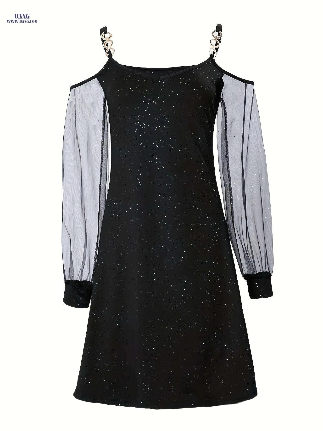 Sheer Shoulder Dress - Starry Night Design for Spring & Summer   OAXG 