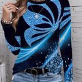 Shiny Sequined Butterfly Colorful Patterned Elegant All-Over Printed Graphic T-Shirt, Long-Sleeve Round Neck Casual Top, Suitable for Spring And Autumn, Women'S Wear - 085   OAXG Mixed colors / S