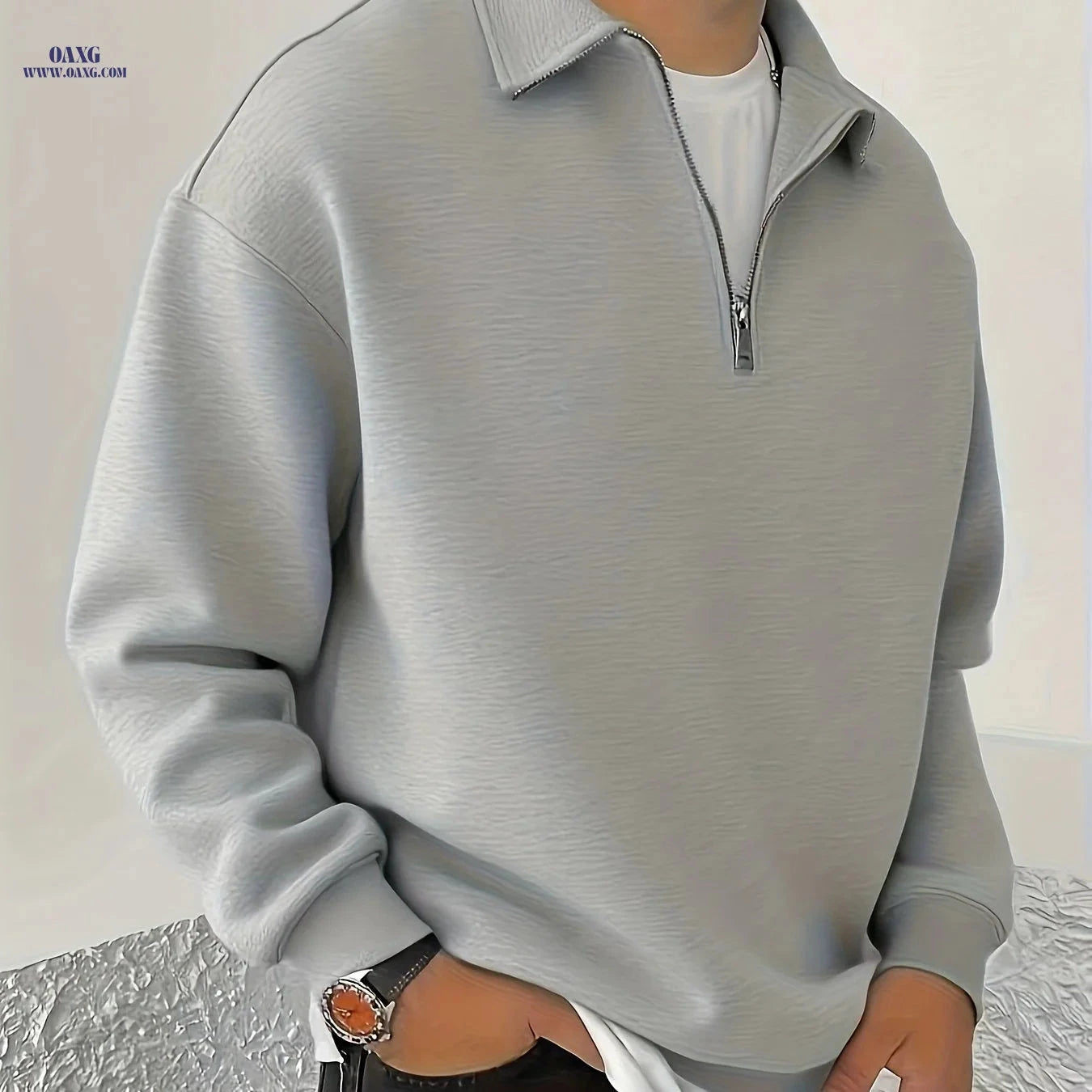 Shu Le Shui Men's Half-Zip Sweatshirt - Fleece-Lined, Autumn Fashion   OAXG 
