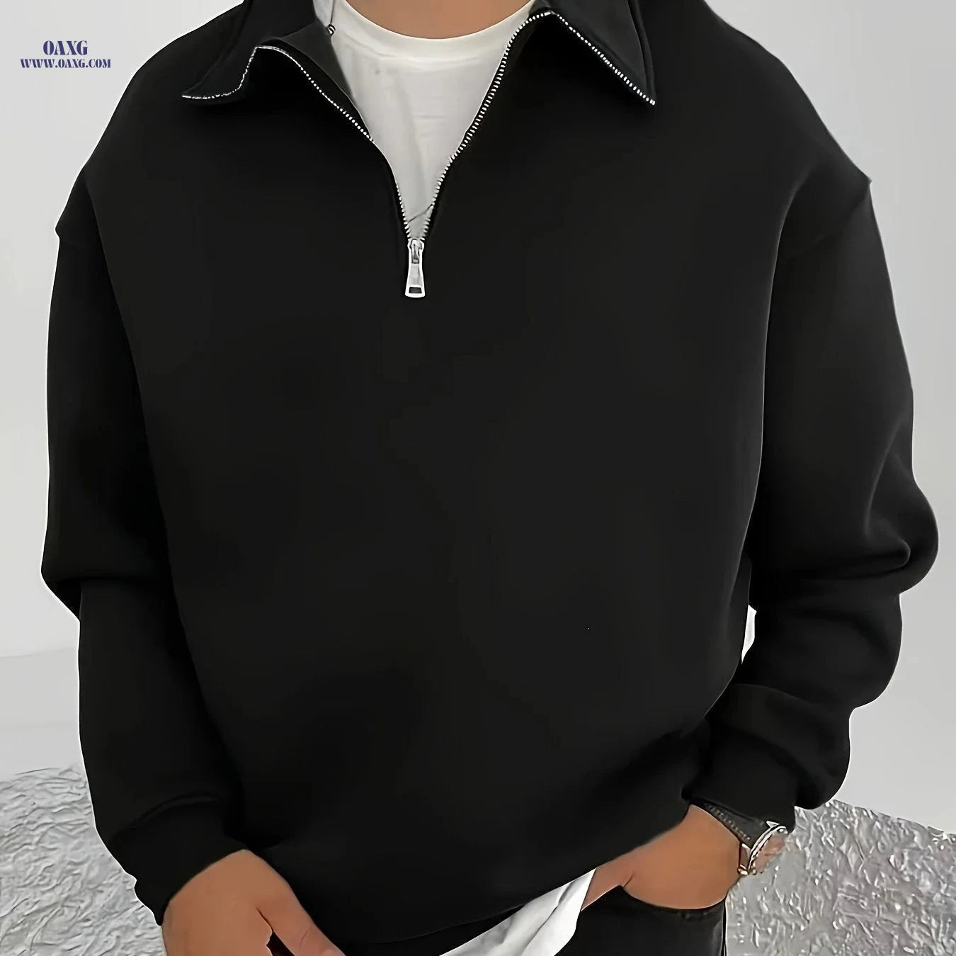 Shu Le Shui Men's Half-Zip Sweatshirt - Fleece-Lined, Autumn Fashion   OAXG 