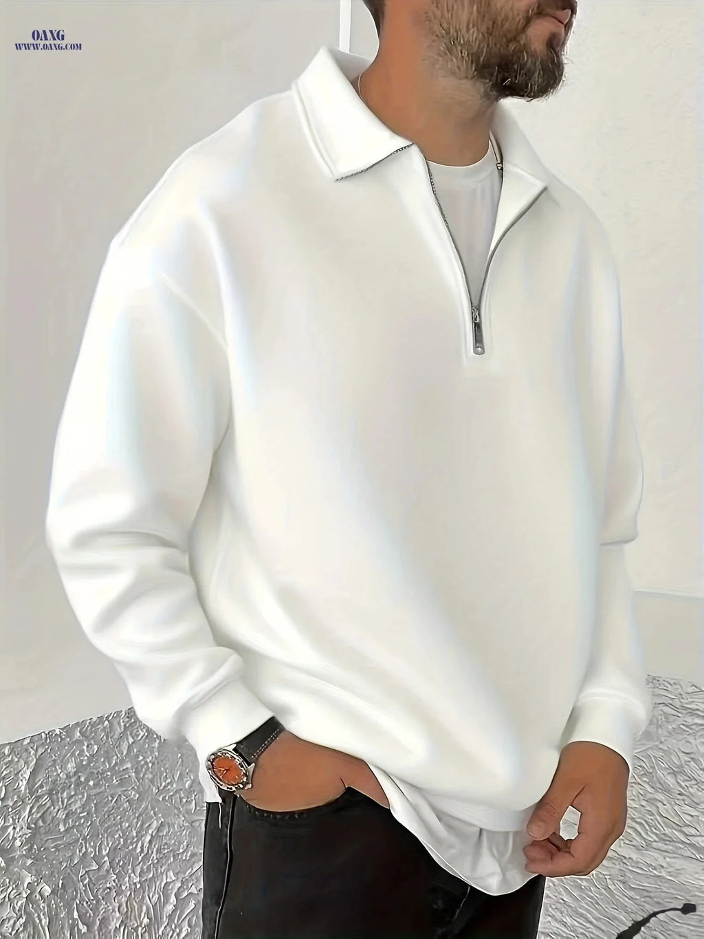Shu Le Shui Men's Half-Zip Sweatshirt - Fleece-Lined, Autumn Fashion   OAXG 