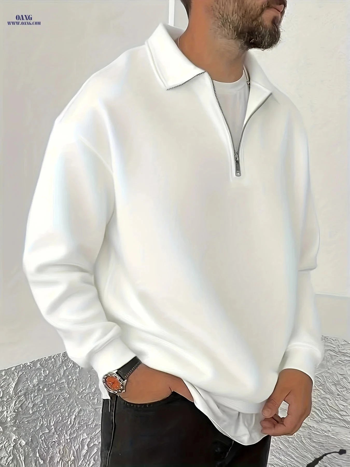 Shu Le Shui Men's Half-Zip Sweatshirt - Fleece-Lined, Autumn Fashion   OAXG 