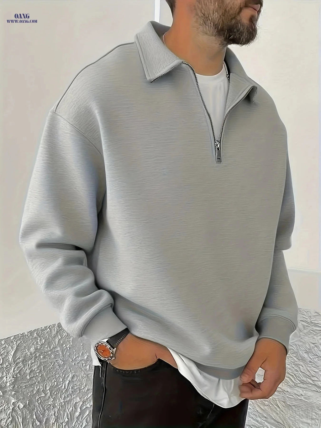 Shu Le Shui Men's Half-Zip Sweatshirt - Fleece-Lined, Autumn Fashion   OAXG Black / FR S