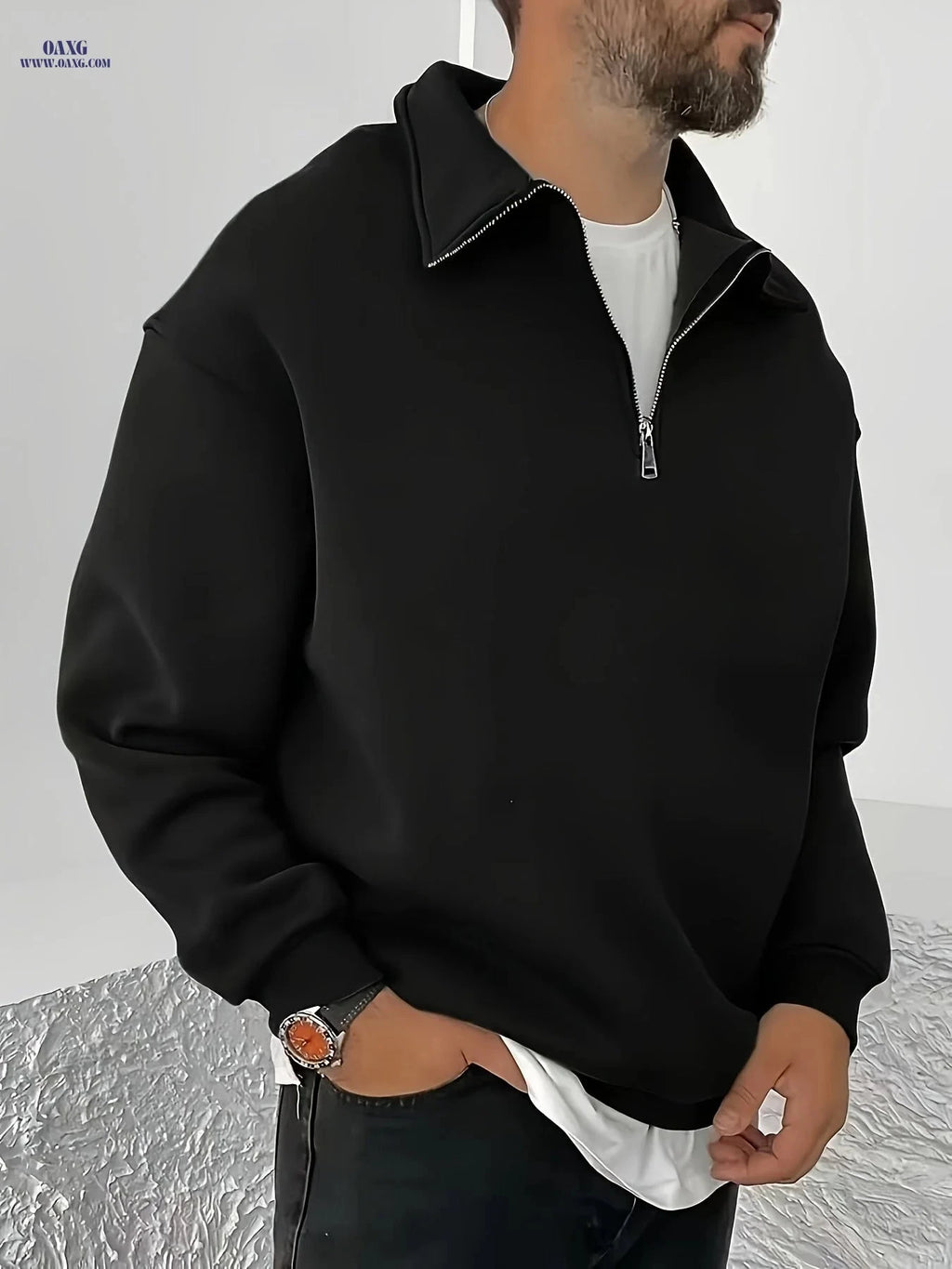 Shu Le Shui Men's Half-Zip Sweatshirt - Fleece-Lined, Autumn Fashion   OAXG Black / FR S