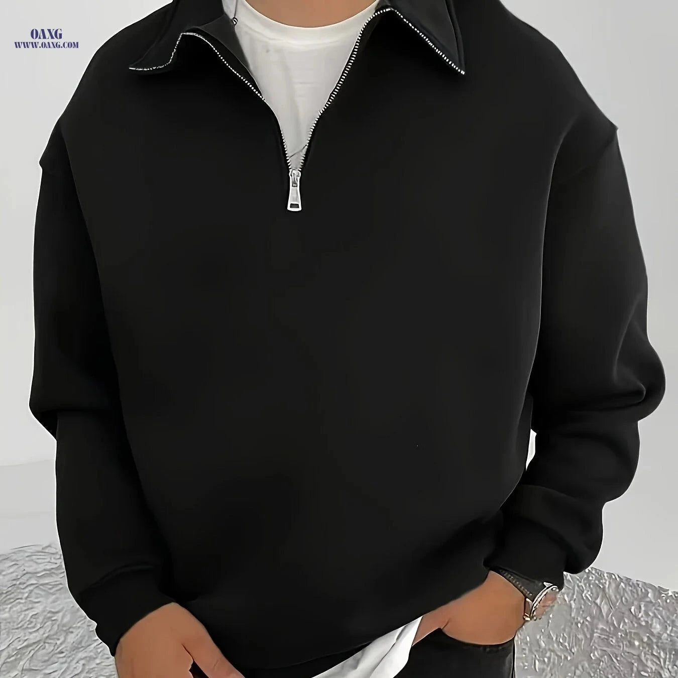 Shu Le Shui Men's Half-Zip Sweatshirt - Fleece-Lined, Autumn Fashion   OAXG Black / FR S