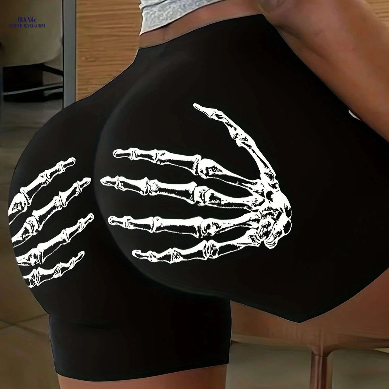Skeleton Hand Print Women's Skinny Shorts - Elastic Waist, Casual Style   OAXG 