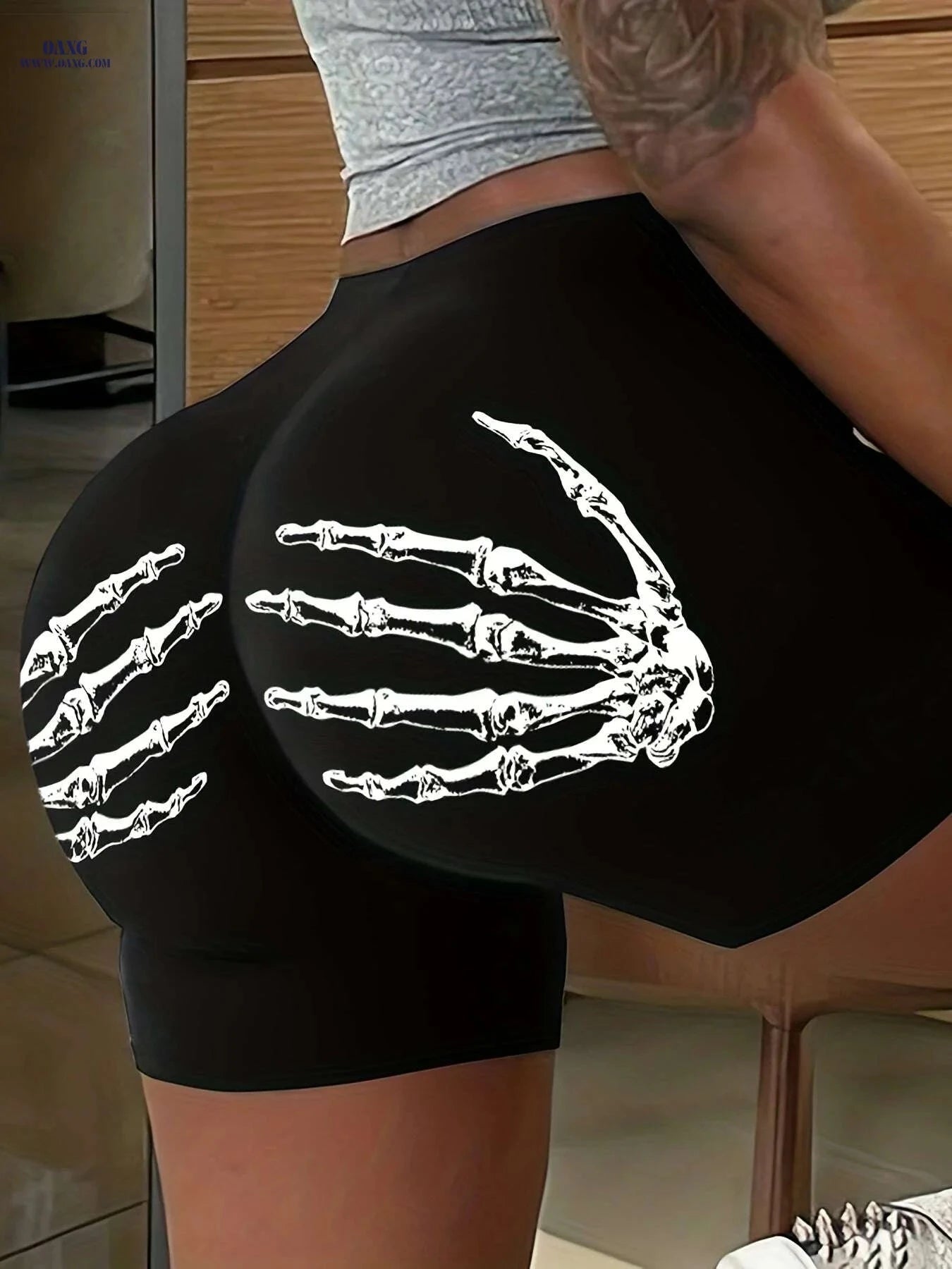 Skeleton Hand Print Women's Skinny Shorts - Elastic Waist, Casual Style   OAXG 