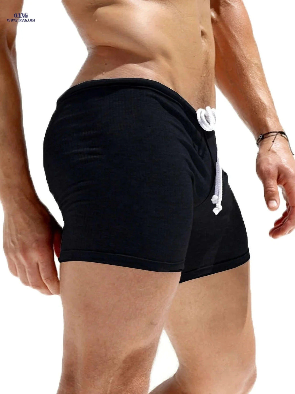 Sleek Men's High-Elasticity Gym Shorts - Solid Black Training Gear   OAXG 
