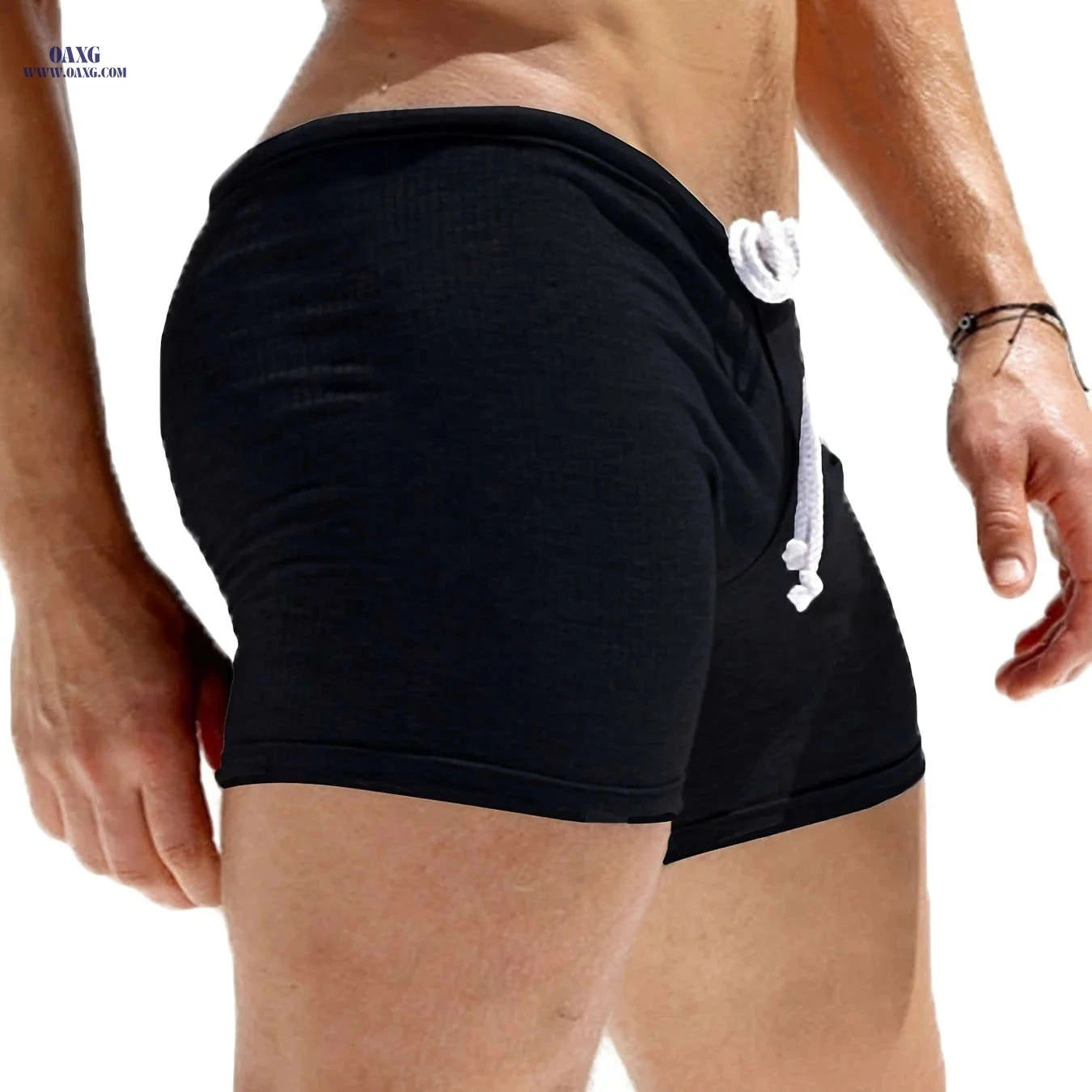 Sleek Men's High-Elasticity Gym Shorts - Solid Black Training Gear   OAXG 
