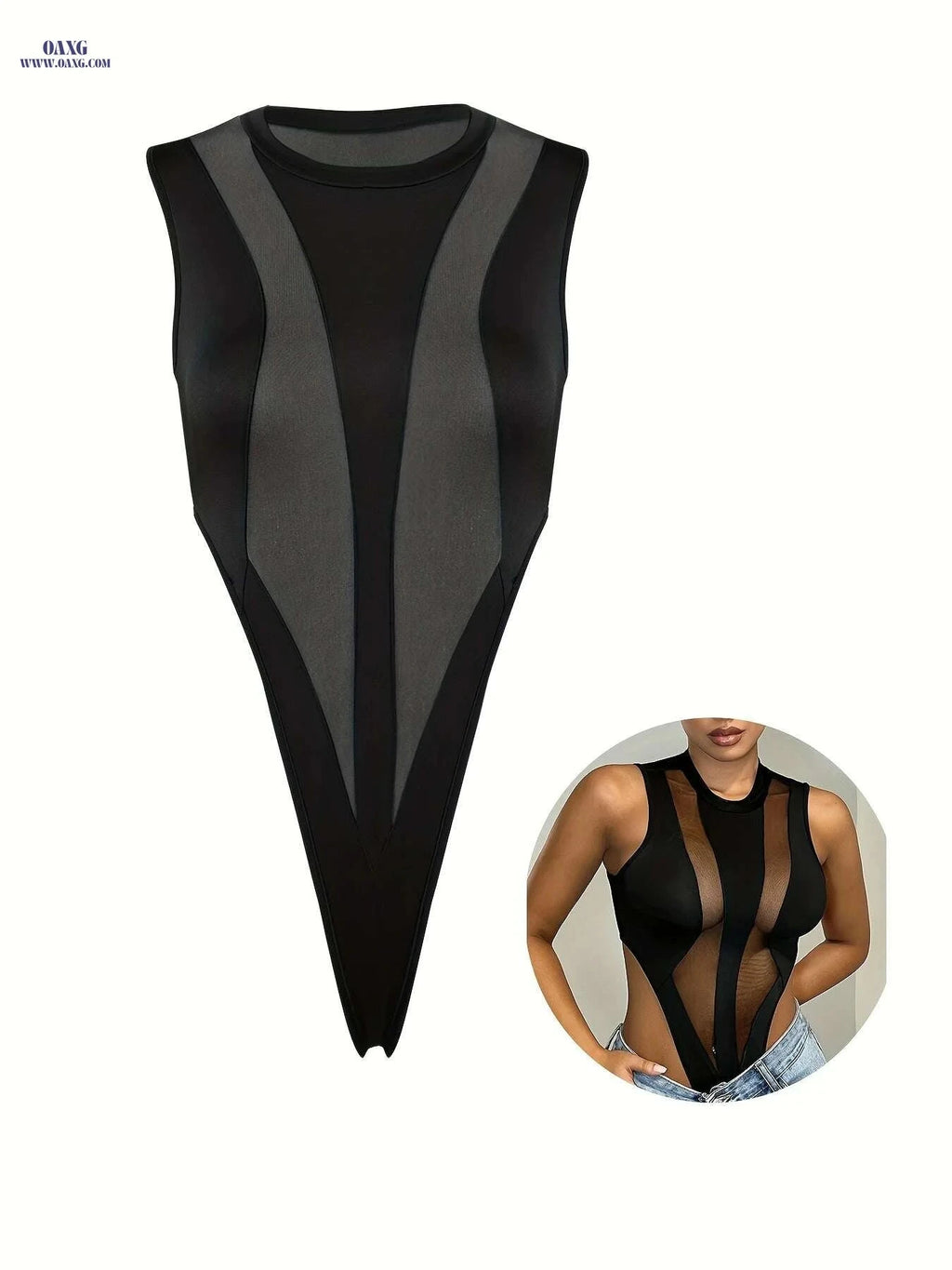 Sleek Summer Bodysuit - 100% Polyester, Semi-Sheer Design   OAXG 