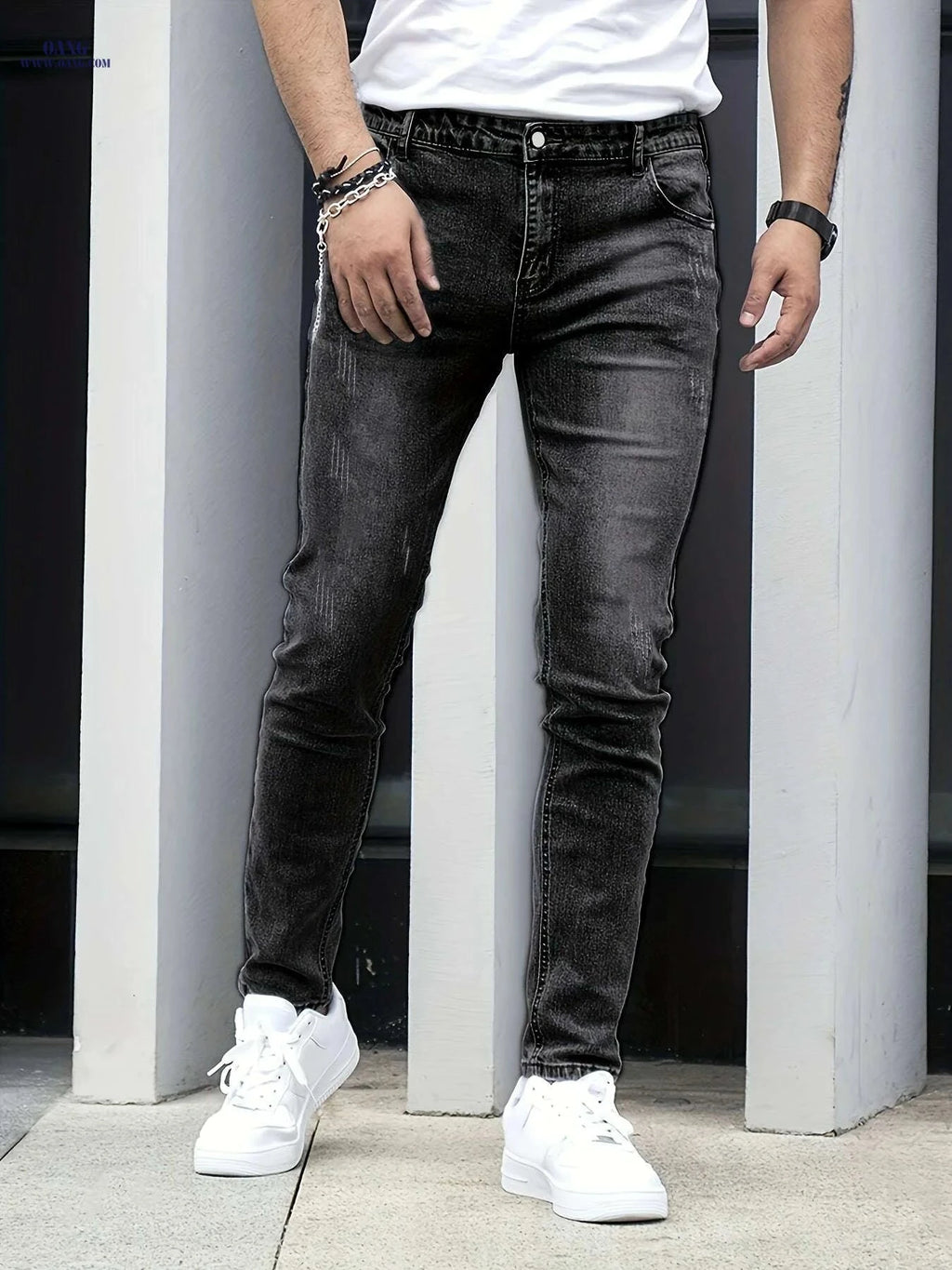 Slim Black Jeans Trousers for Men - All-Season Casual Wear   OAXG 