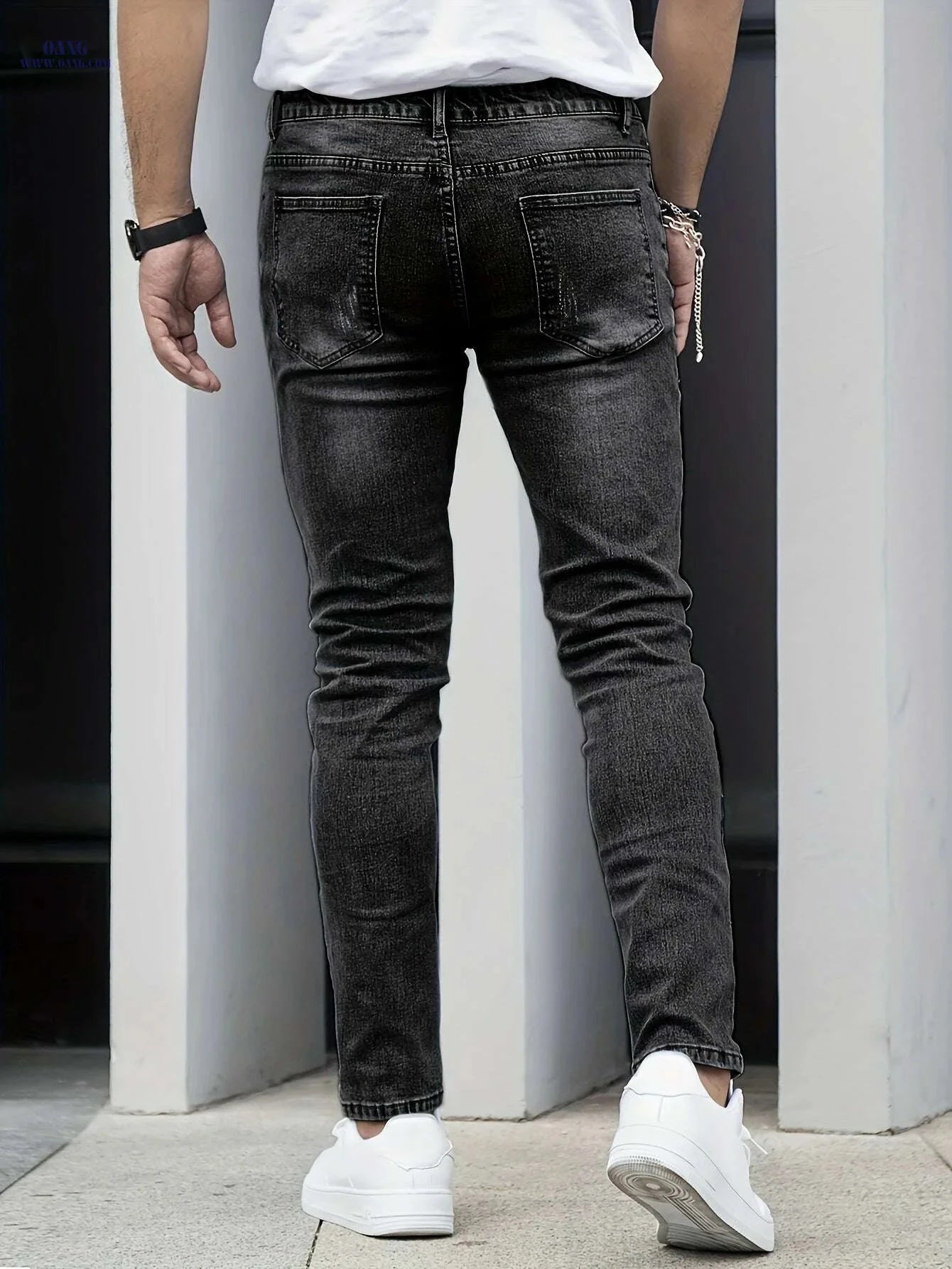 Slim Black Jeans Trousers for Men - All-Season Casual Wear   OAXG 