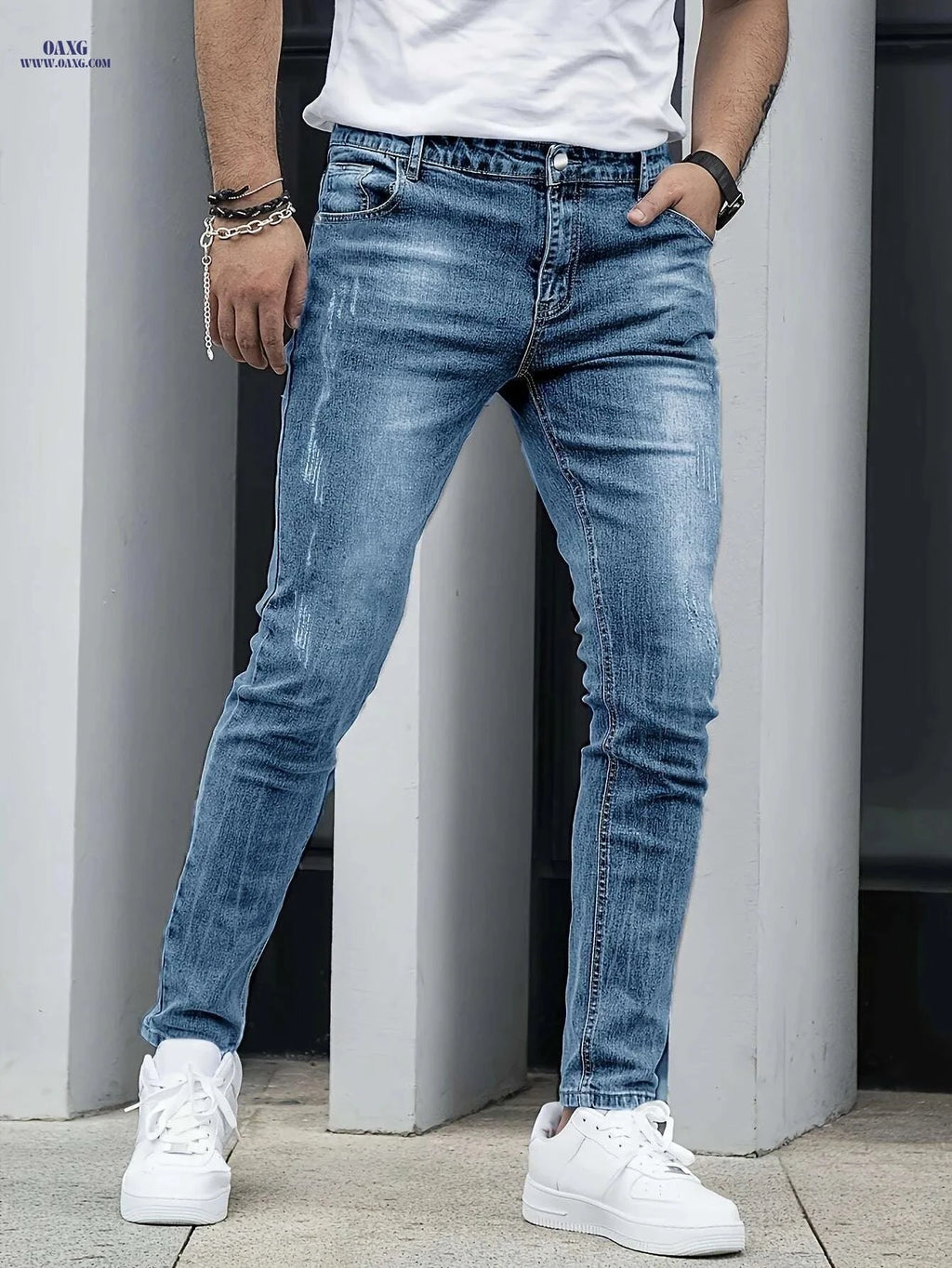 Slim Black Jeans Trousers for Men - All-Season Casual Wear   OAXG 