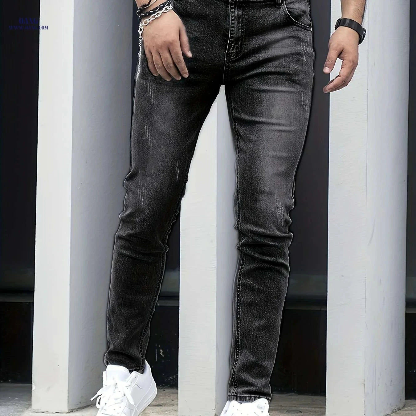Slim Black Jeans Trousers for Men - All-Season Casual Wear   OAXG Black / S