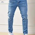 Slim-Fit Men's Distressed Denim Jeans - Medium-Stretch, High-Waisted   OAXG 