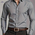 Slim Fit Men's Long-Sleeved Shirt - Casual Business Style, White   OAXG Light Grey / FR S
