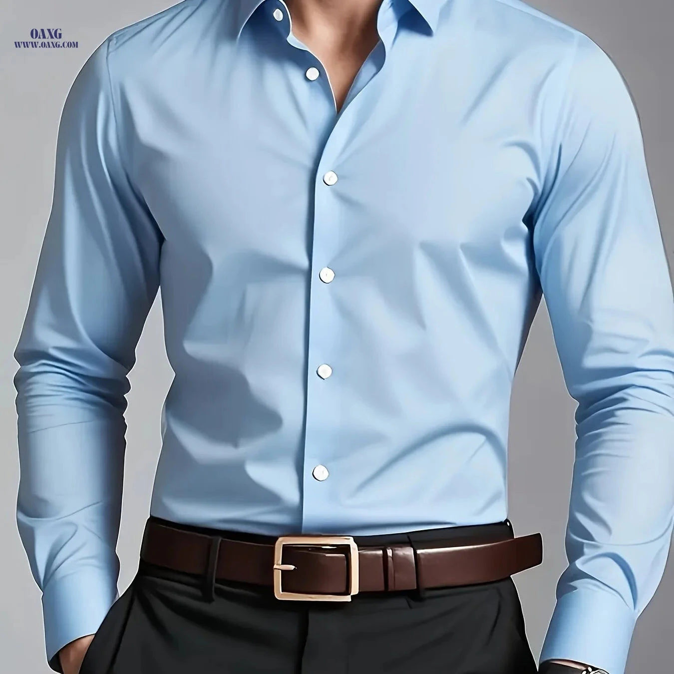 Slim Fit Men's Long-Sleeved Shirt - Casual Business Style, White   OAXG 