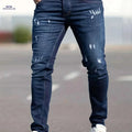Slim Fit Ripped Faux Denim Pants - Casual Stretch for Men   OAXG Deep Sky Blue / XS