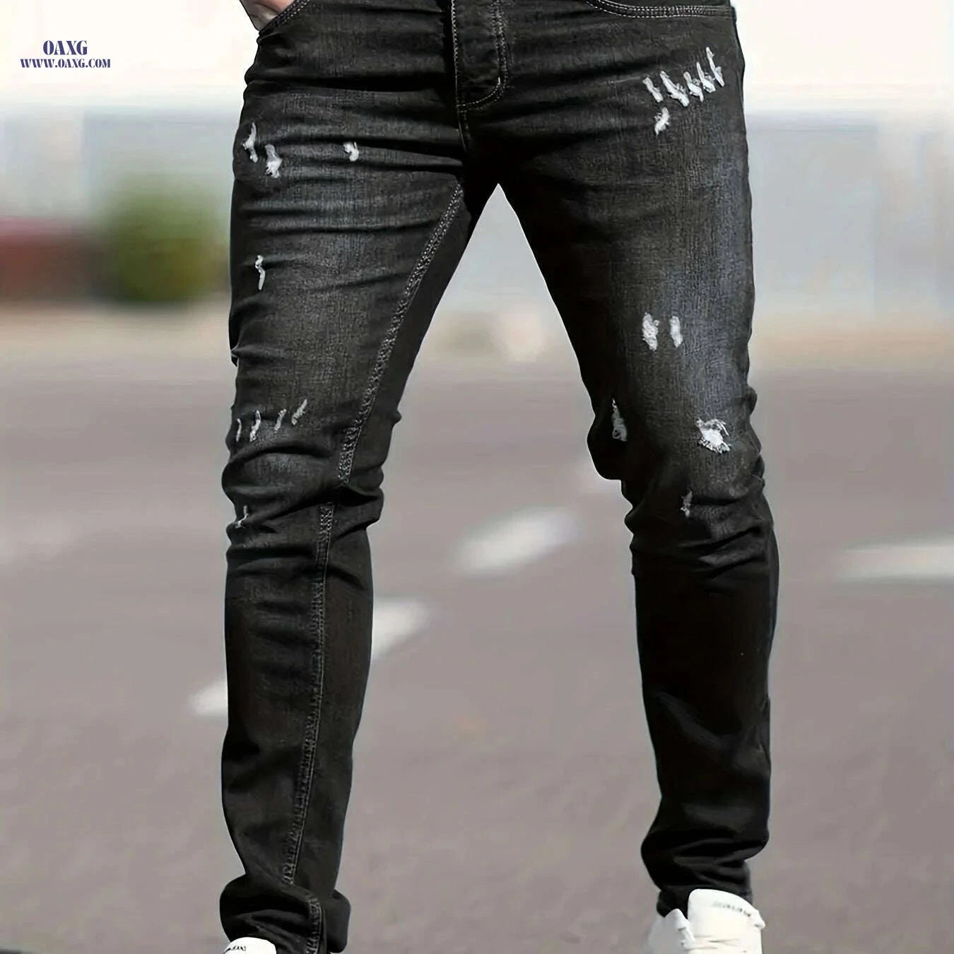 Slim Fit Ripped Faux Denim Pants - Casual Stretch for Men   OAXG Deep Sky Blue / XS