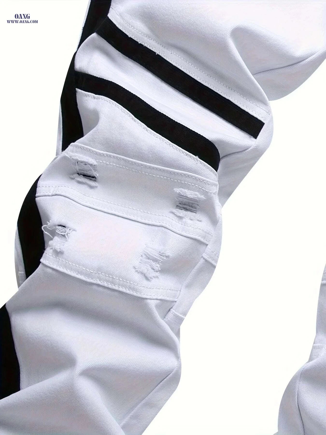 Slim Fit Ripped Jeans for Men - Distressed Straight Leg Denim Pants   OAXG 