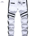 Slim Fit Ripped Jeans for Men - Distressed Straight Leg Denim Pants   OAXG White / 28