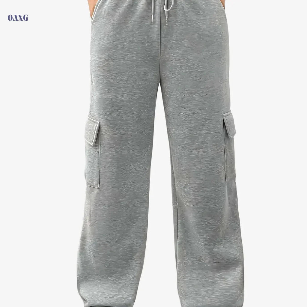 Soft Fleece-Lined Women’s Jogger Pants - Cargo Style with Pockets   OAXG 