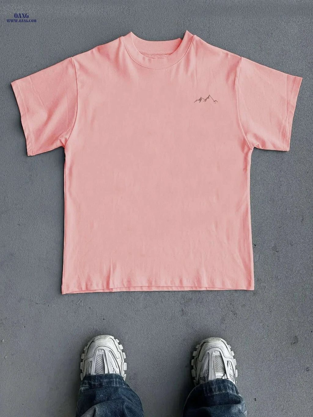 Soft Pink Geometric Casual T-Shirt - Breathable, Nontransparent Fabric   OAXG 