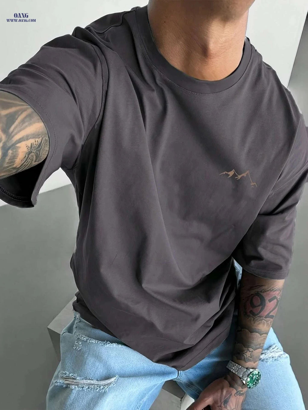 Soft Pink Geometric Casual T-Shirt - Breathable, Nontransparent Fabric   OAXG Coffee color / M