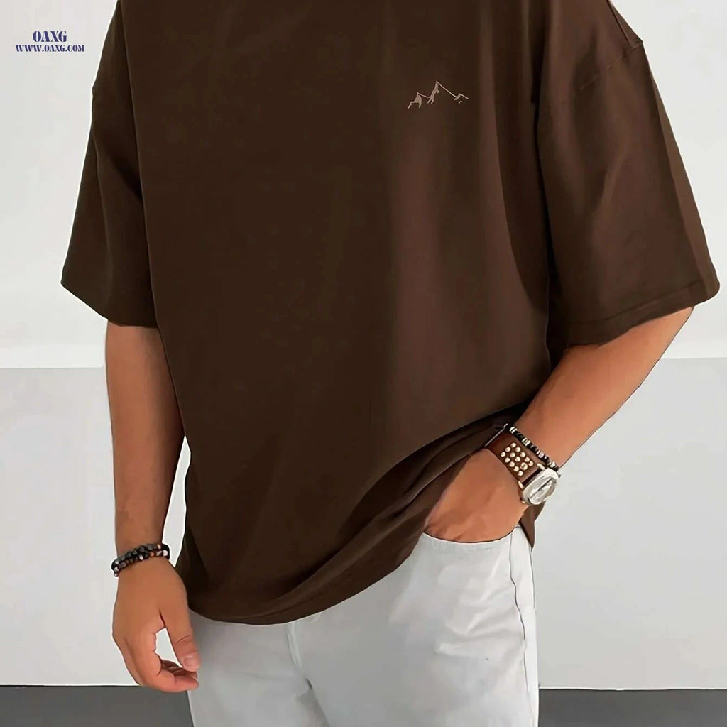 Soft Pink Geometric Casual T-Shirt - Breathable, Nontransparent Fabric   OAXG Coffee color / M