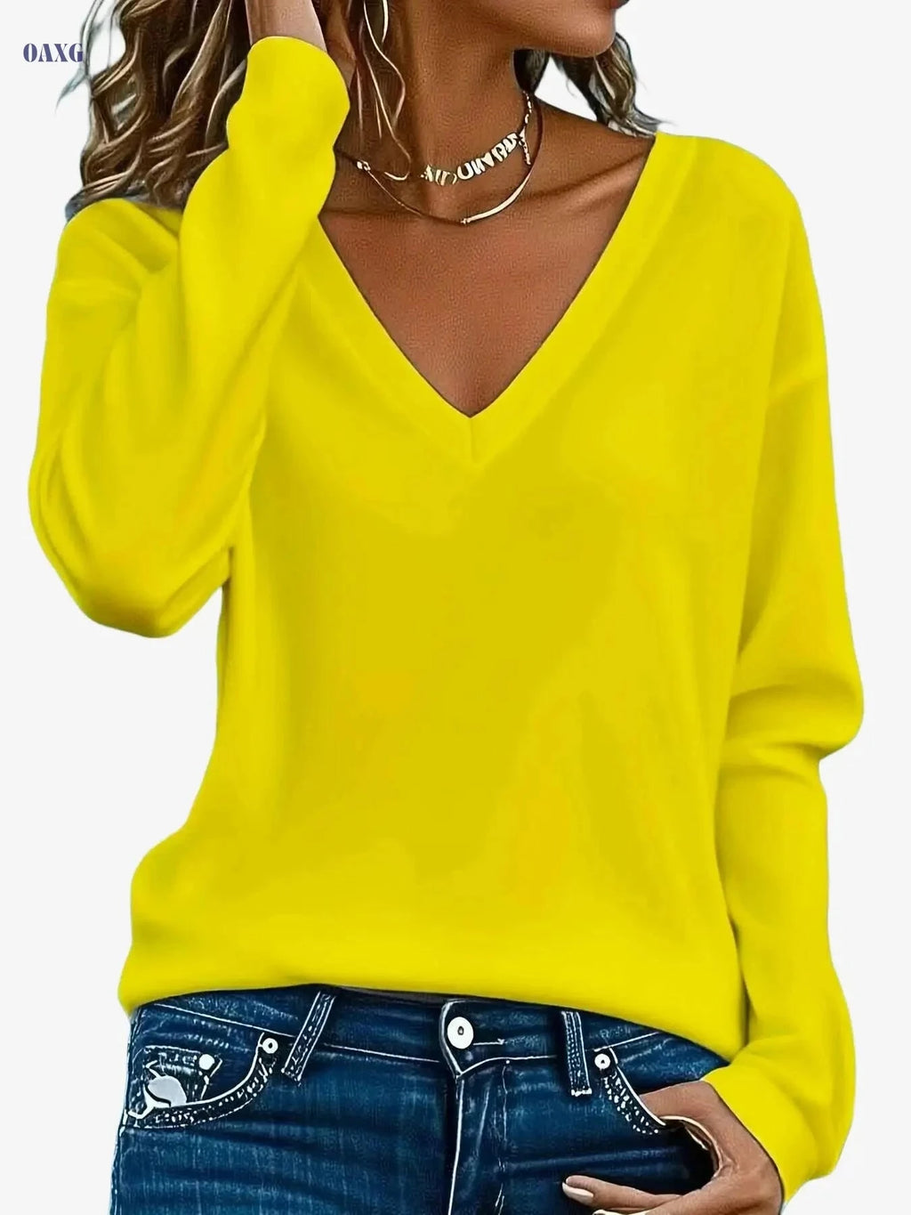Soft Women's V-Neck Long Sleeve Tee - Comfortable Casual Top   OAXG 
