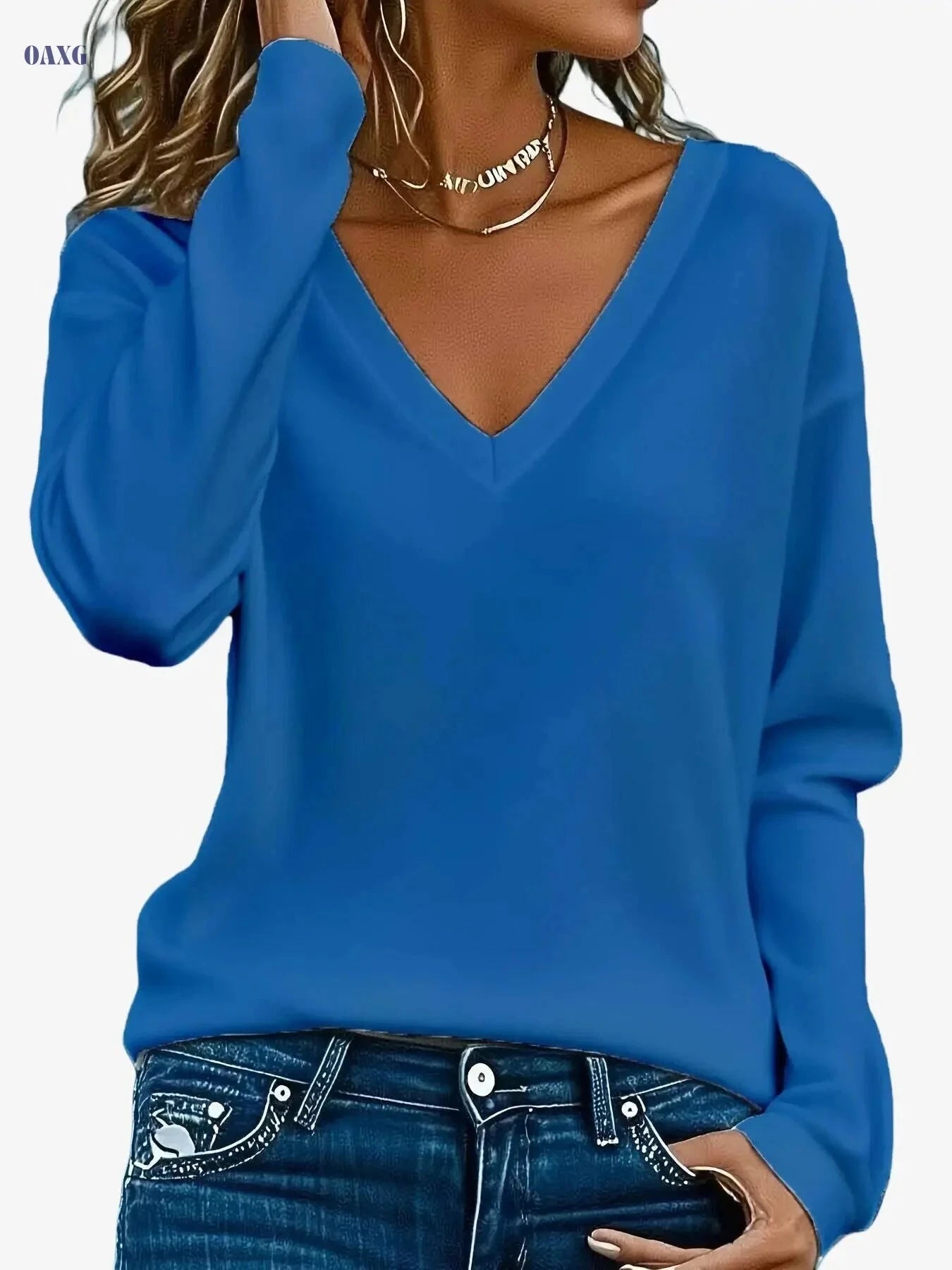 Soft Women's V-Neck Long Sleeve Tee - Comfortable Casual Top   OAXG Yellow / S