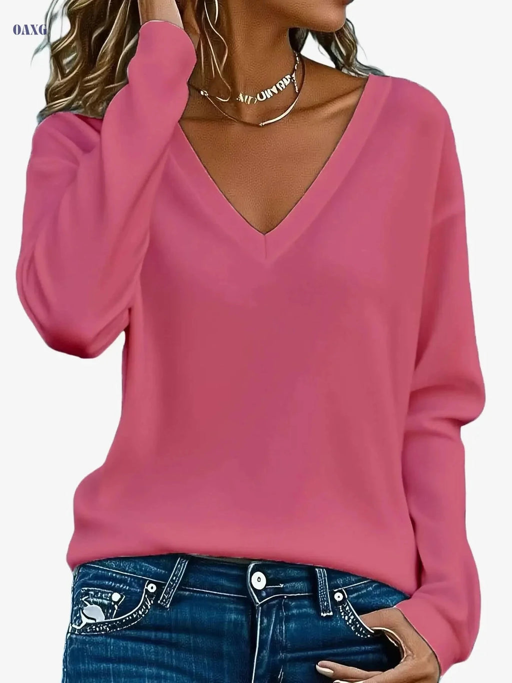 Soft Women's V-Neck Long Sleeve Tee - Comfortable Casual Top   OAXG Yellow / S