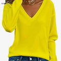 Soft Women's V-Neck Long Sleeve Tee - Comfortable Casual Top   OAXG Yellow / S