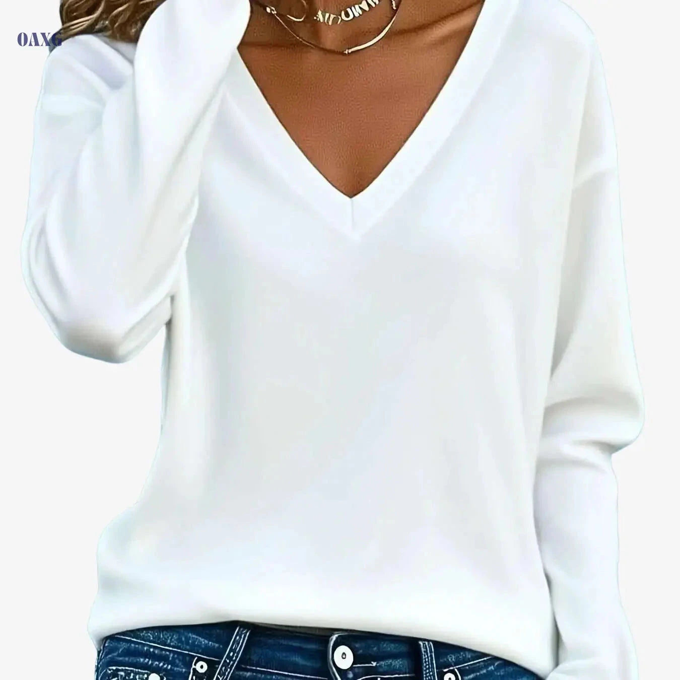 Soft Women's V-Neck Long Sleeve Tee - Comfortable Casual Top   OAXG Yellow / S