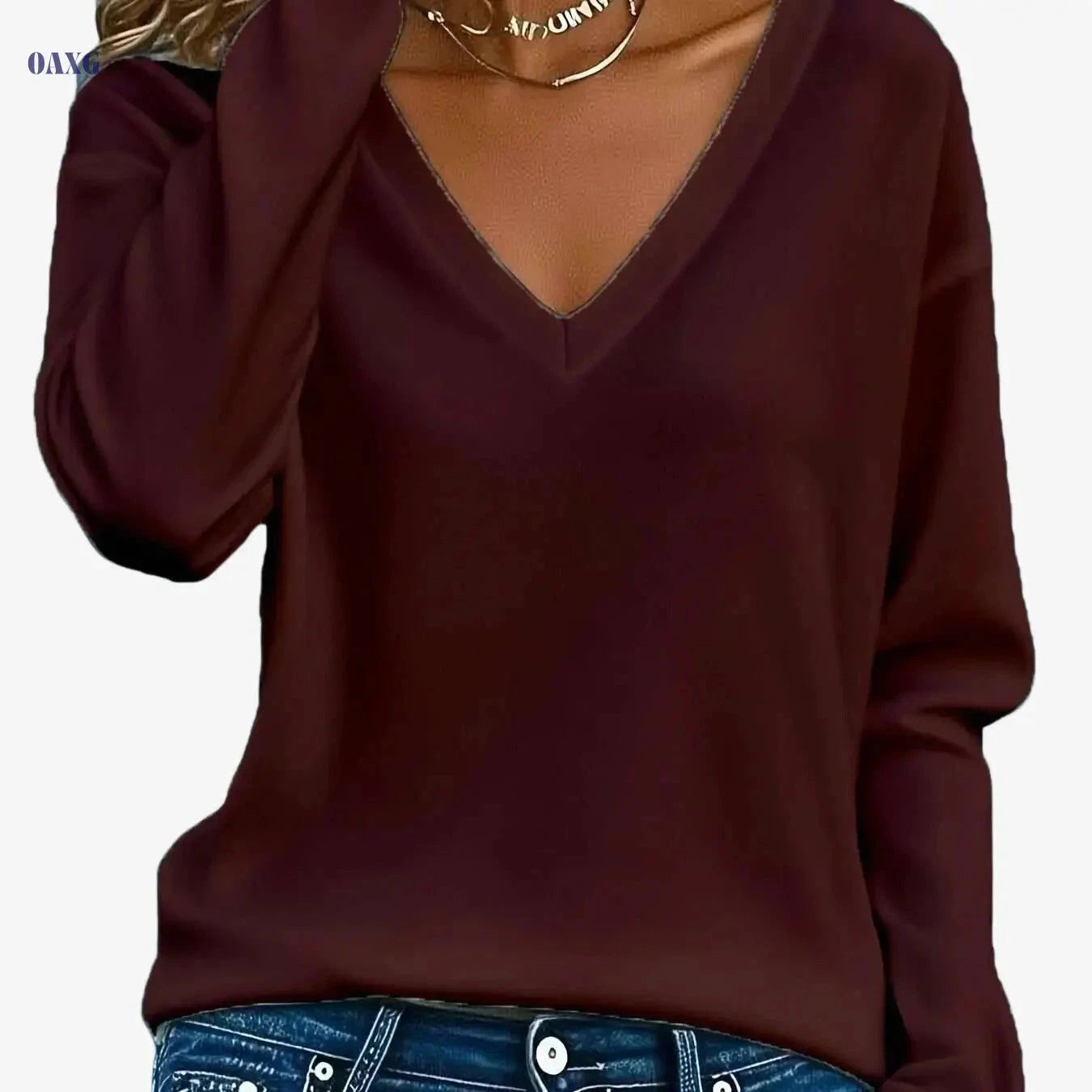 Soft Women's V-Neck Long Sleeve Tee - Comfortable Casual Top   OAXG Yellow / S