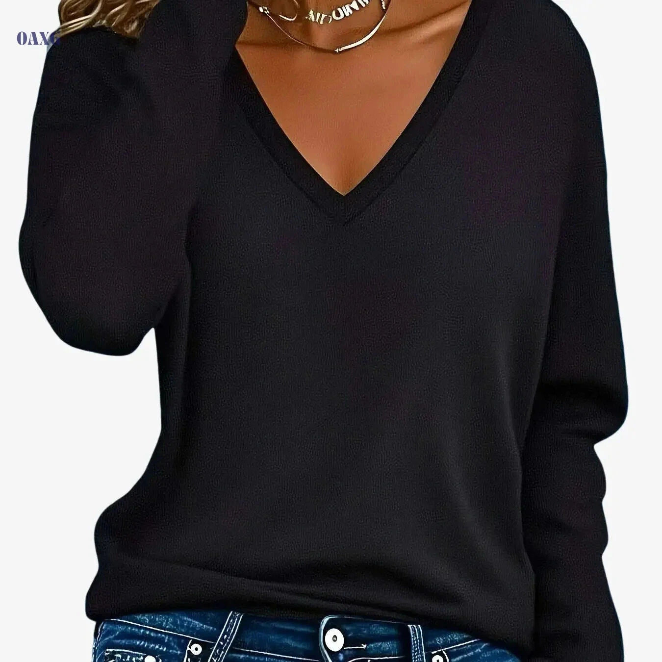 Soft Women's V-Neck Long Sleeve Tee - Comfortable Casual Top   OAXG Yellow / S