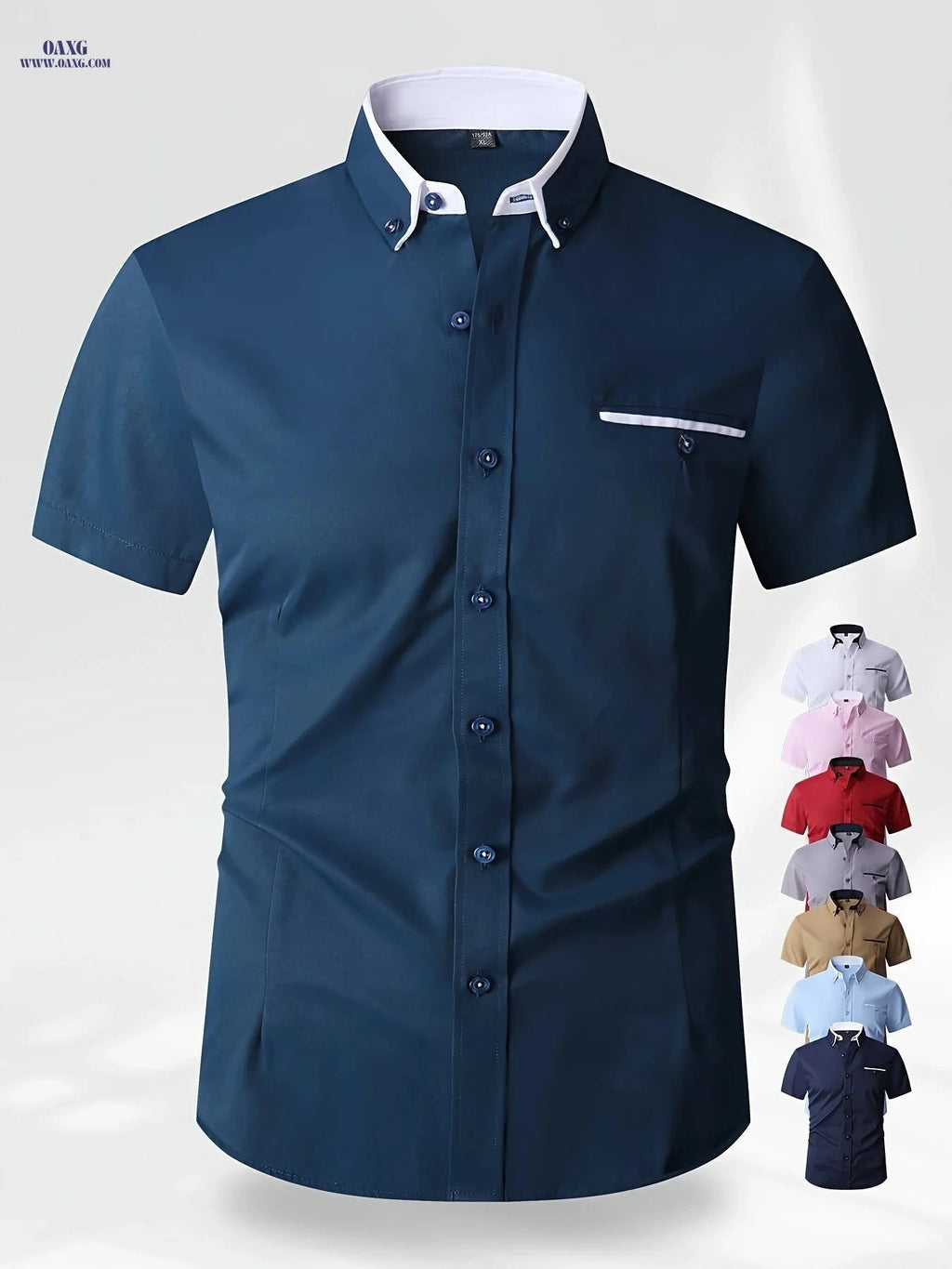 Solid Color Block Men's Shirt - Skin-Friendly Casual Collared Style   OAXG 