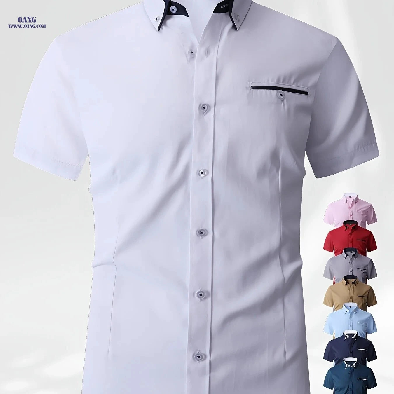 Solid Color Block Men's Shirt - Skin-Friendly Casual Collared Style   OAXG 