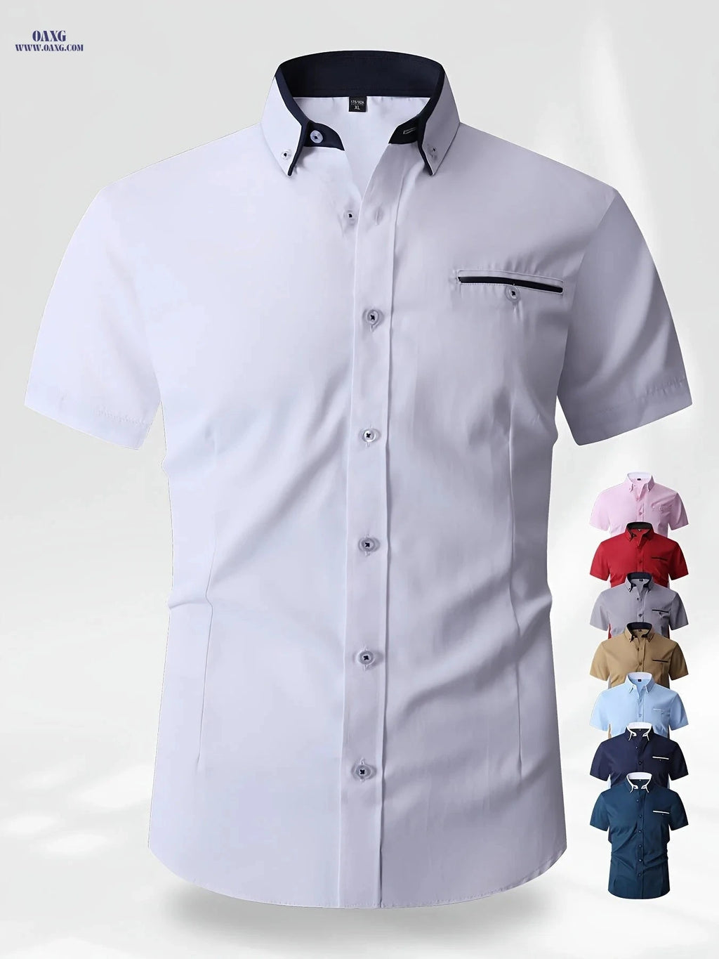 Solid Color Block Men's Shirt - Skin-Friendly Casual Collared Style   OAXG 